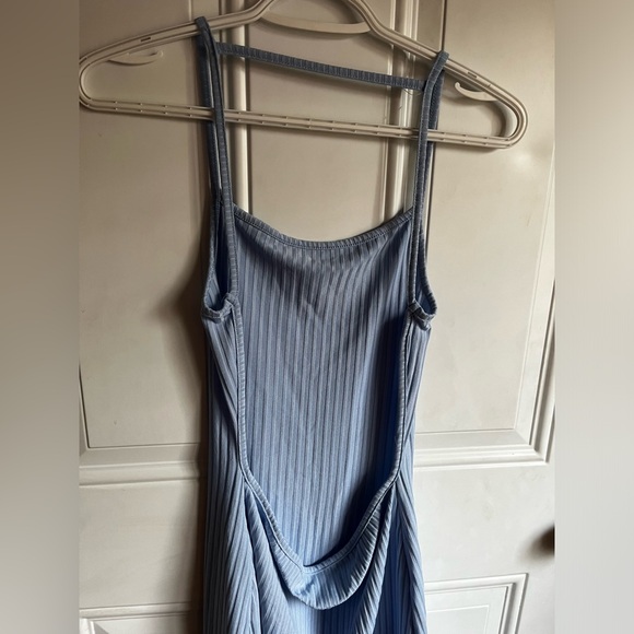 Blue Ribbed Open Back Romper - Picture 5 of 9